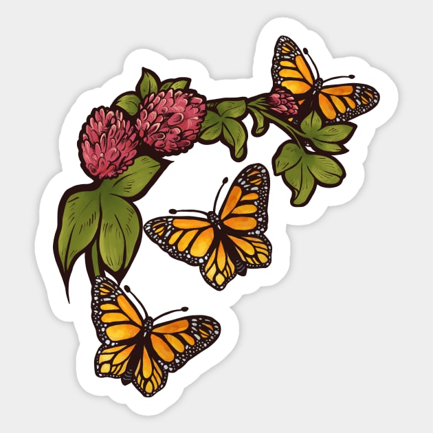 Red Clover Monarch Butterflies Sticker by bubbsnugg